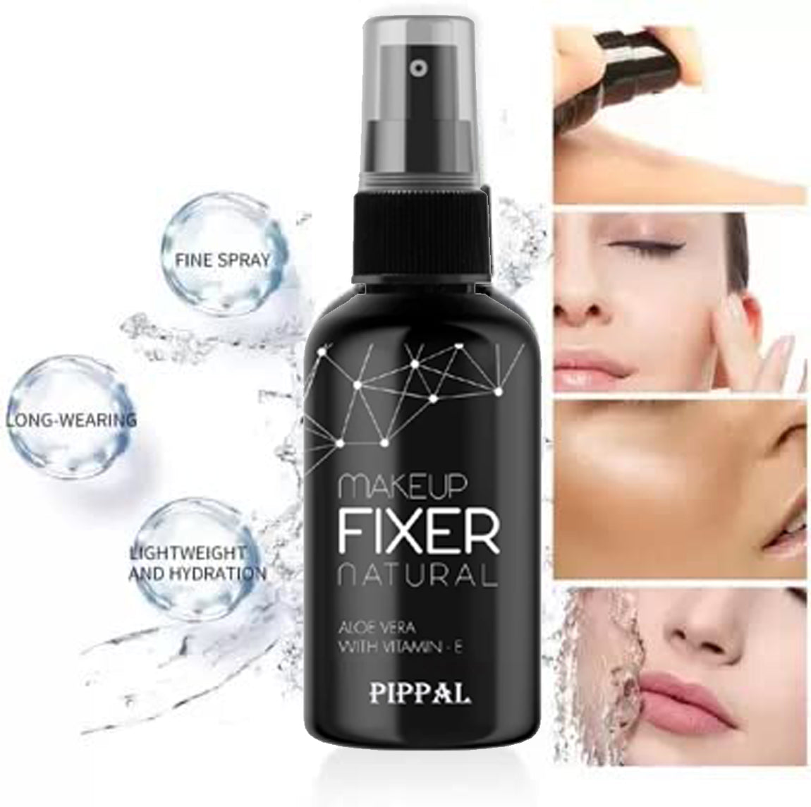 Pippal Beauty Makeup Fixer Natural Dewy Finish with Vitamin E And Aloe Vera Long-Lasting Hydrating & Refreshing Setting Spray 80ml (Pack of 1) with Sky High Supar Black Eyeliner And Mascara